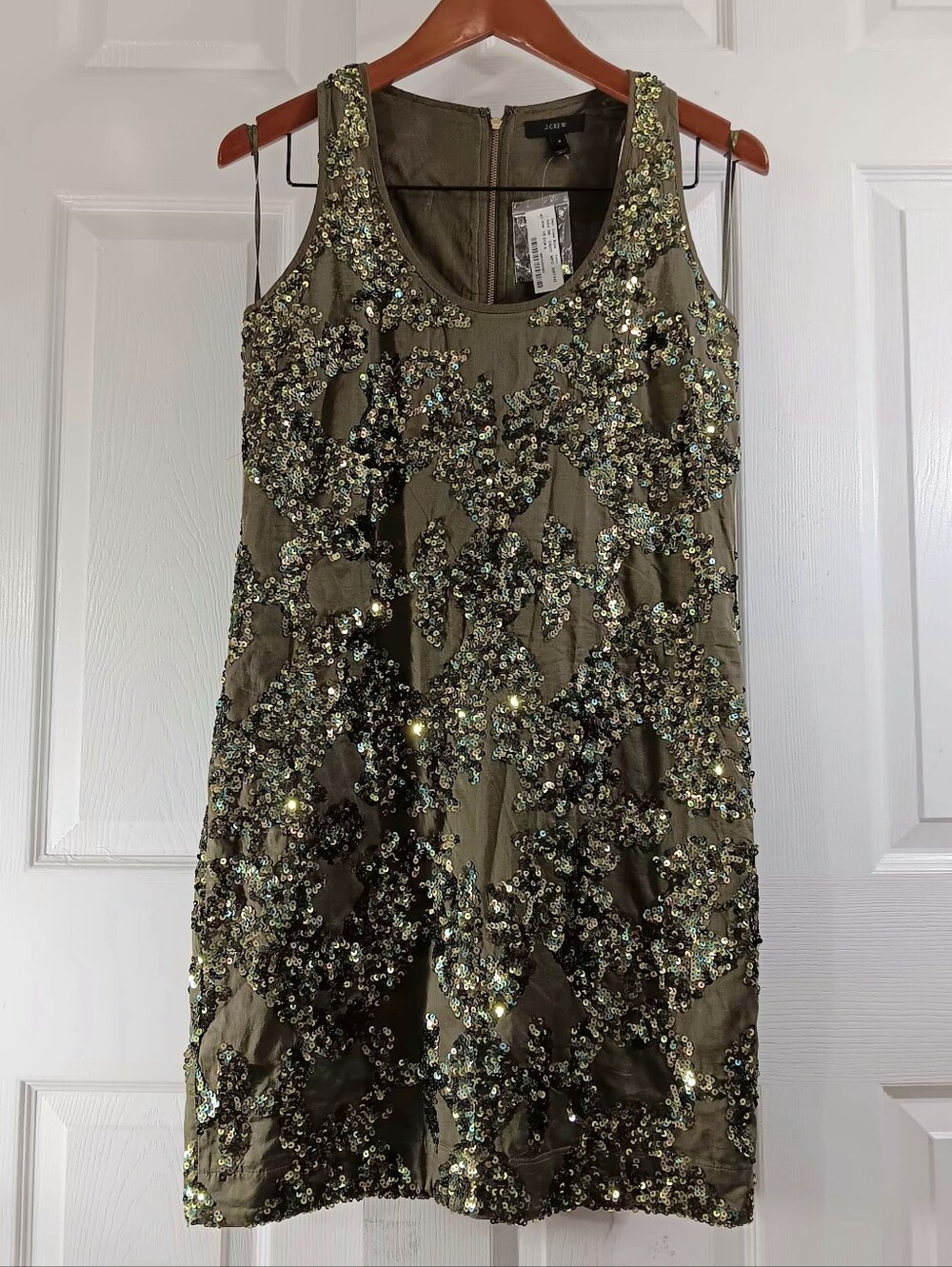 NWT J. Crew Iridescent Sequin Shift Dress Green Sleeveless Sz 2 Glam Old Money